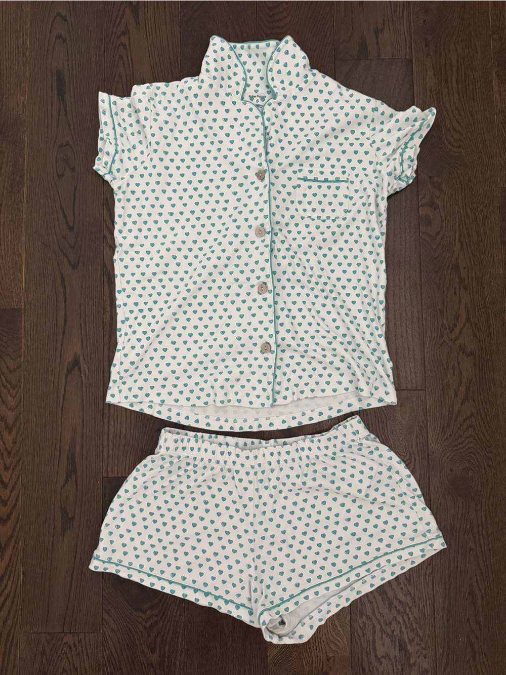 Roller Rabbit White Pajama Set with Teal Heart Print